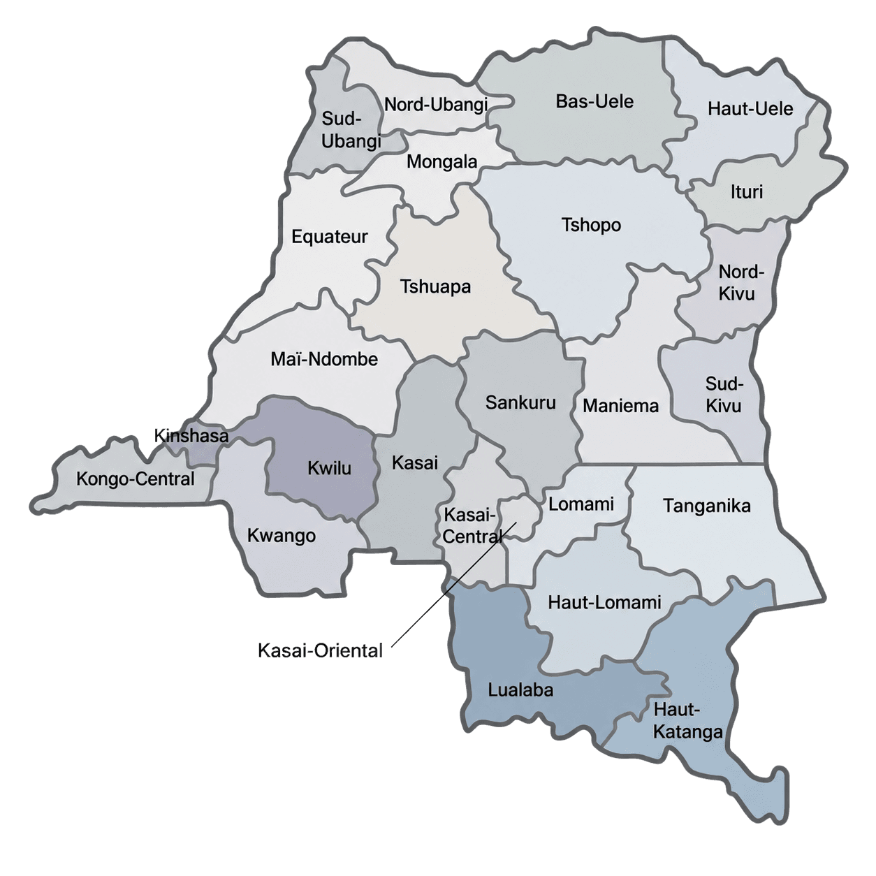 Carte de la République démocratique du Congo et de ses provinces